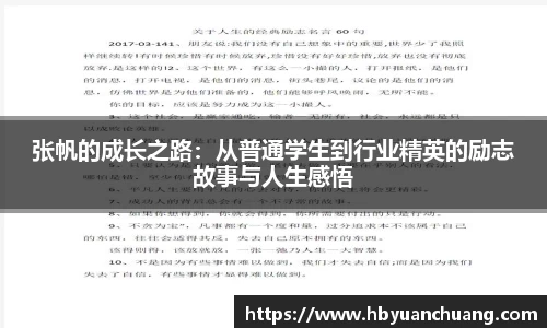 张帆的成长之路：从普通学生到行业精英的励志故事与人生感悟